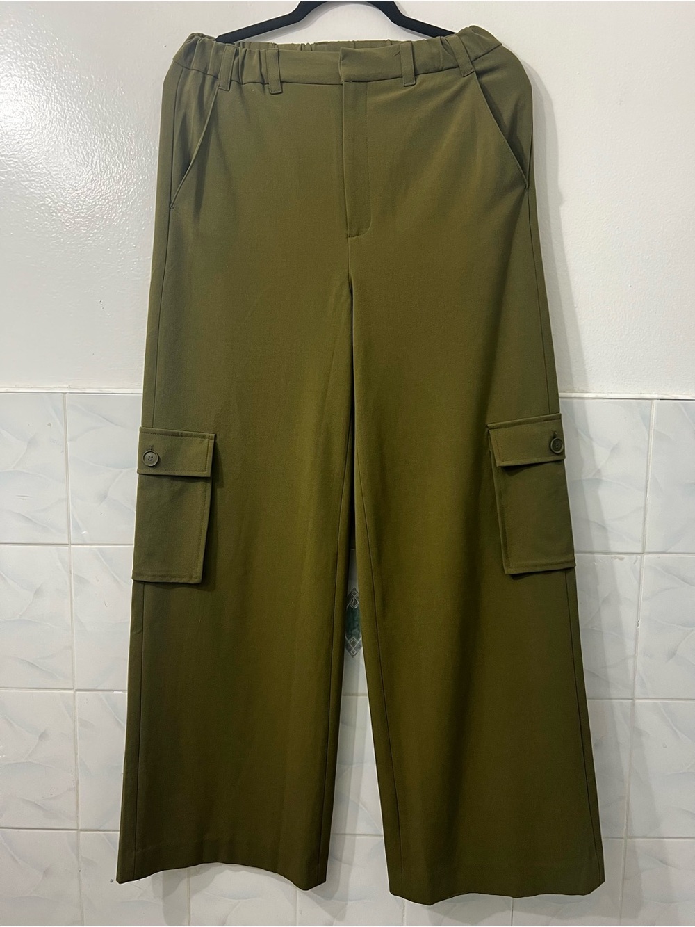 Open Edit High Rise Wide Leg Cargo Pants Women’s XS Olive Green Utility Office